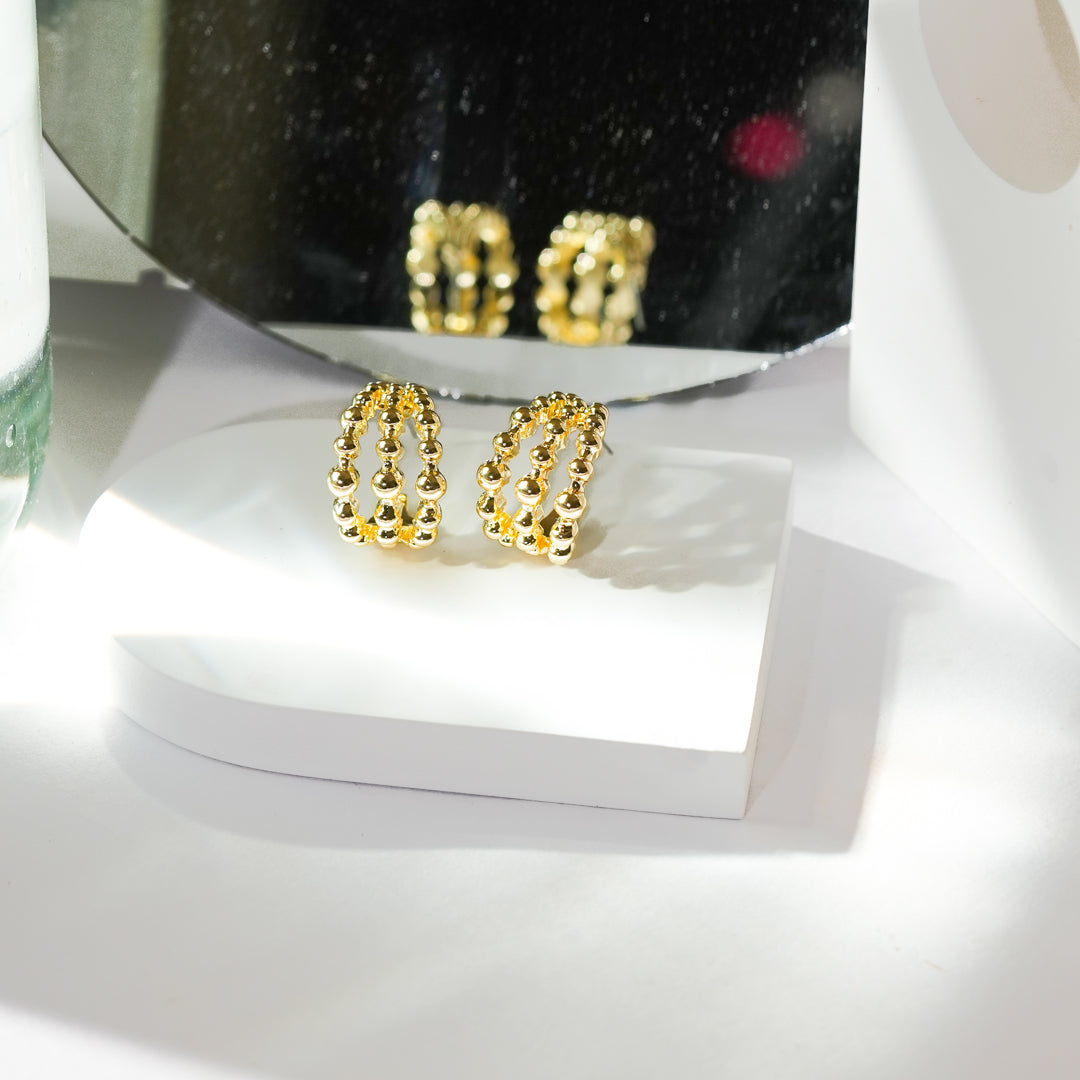 Gold Wired Beads Design Earrings-14 A