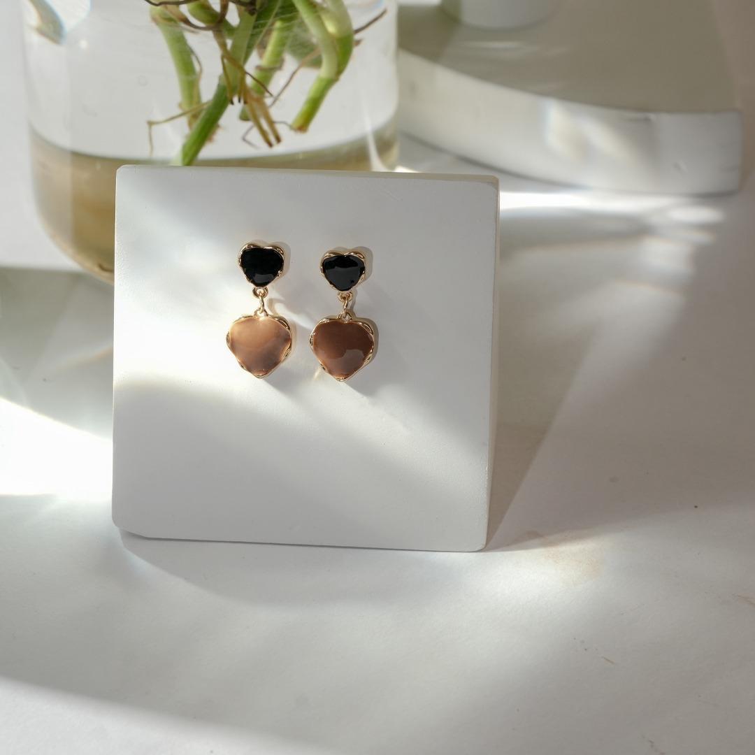 Black & Brown Dual Heart Earrings-28 A