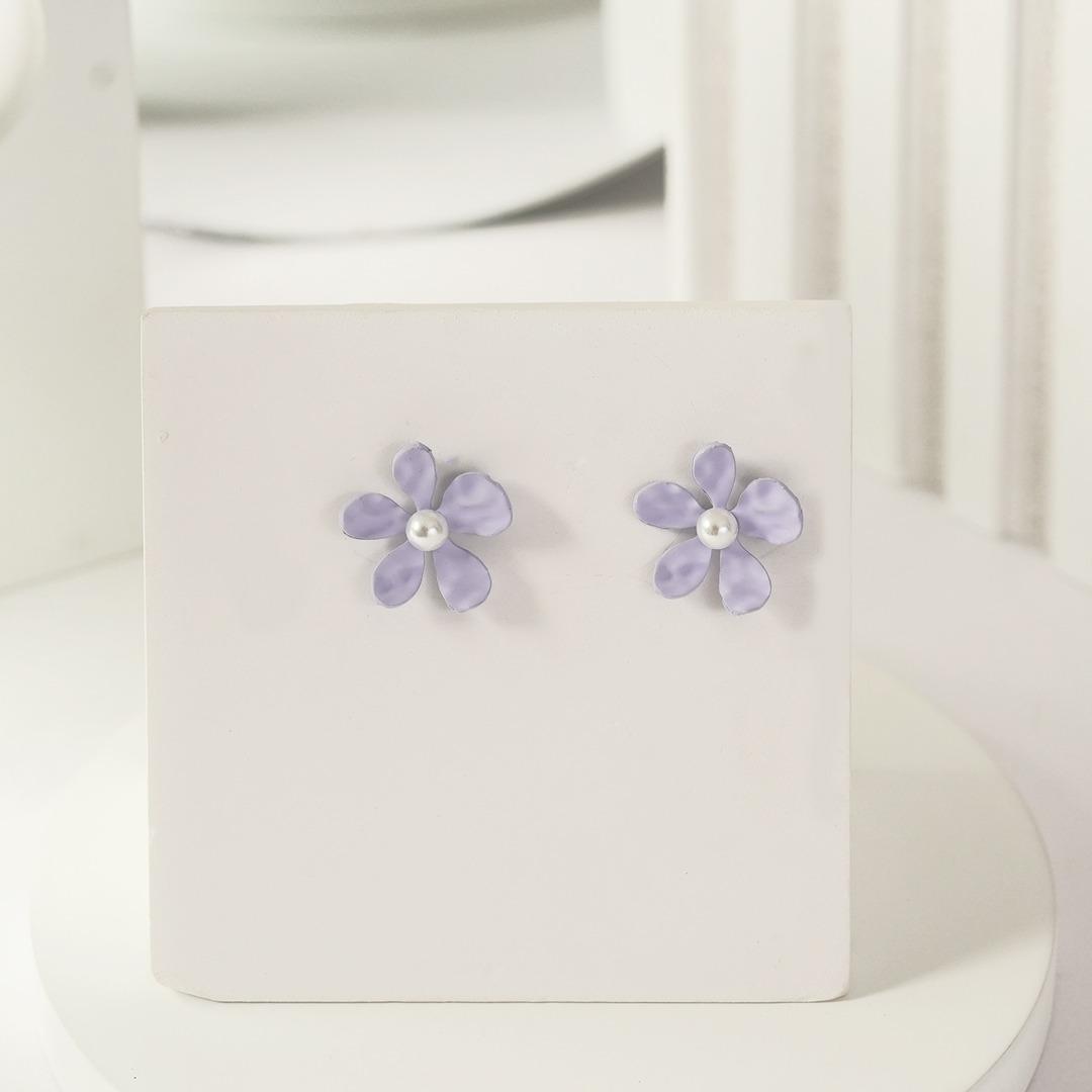 Purple Flower Shaped Earrings-36 A