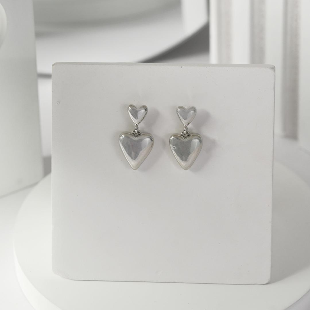 2 Hearts Silver Earrings-40 A