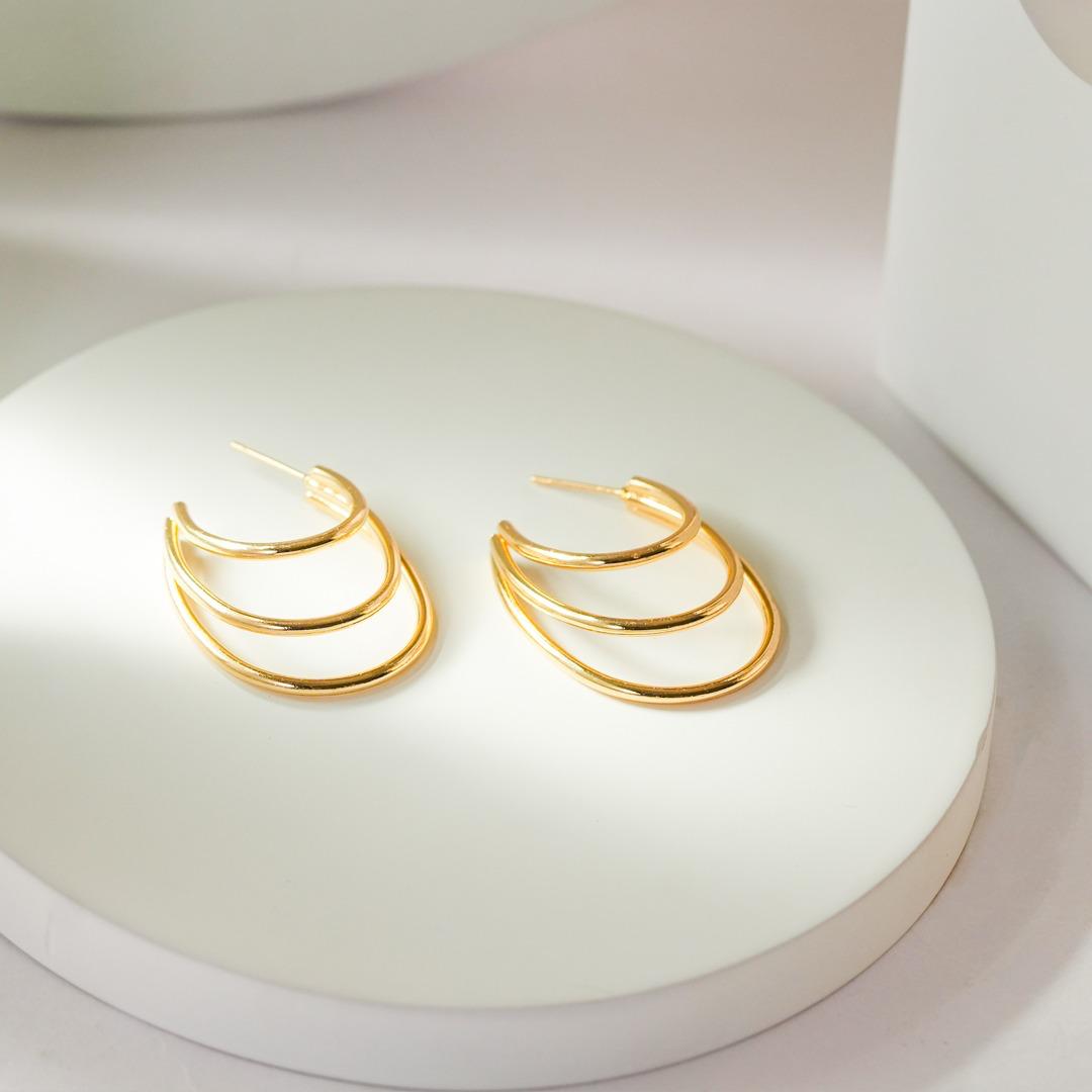 Gold 3 Layer Earrings-9 A